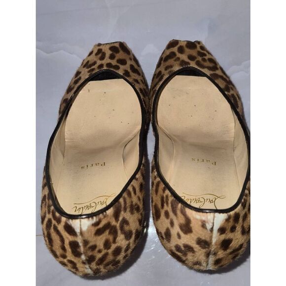 Christian Louboutin Women's Size 38.5 Leopard Calf Hair Platform Peep Heel - Picture 2 of 11